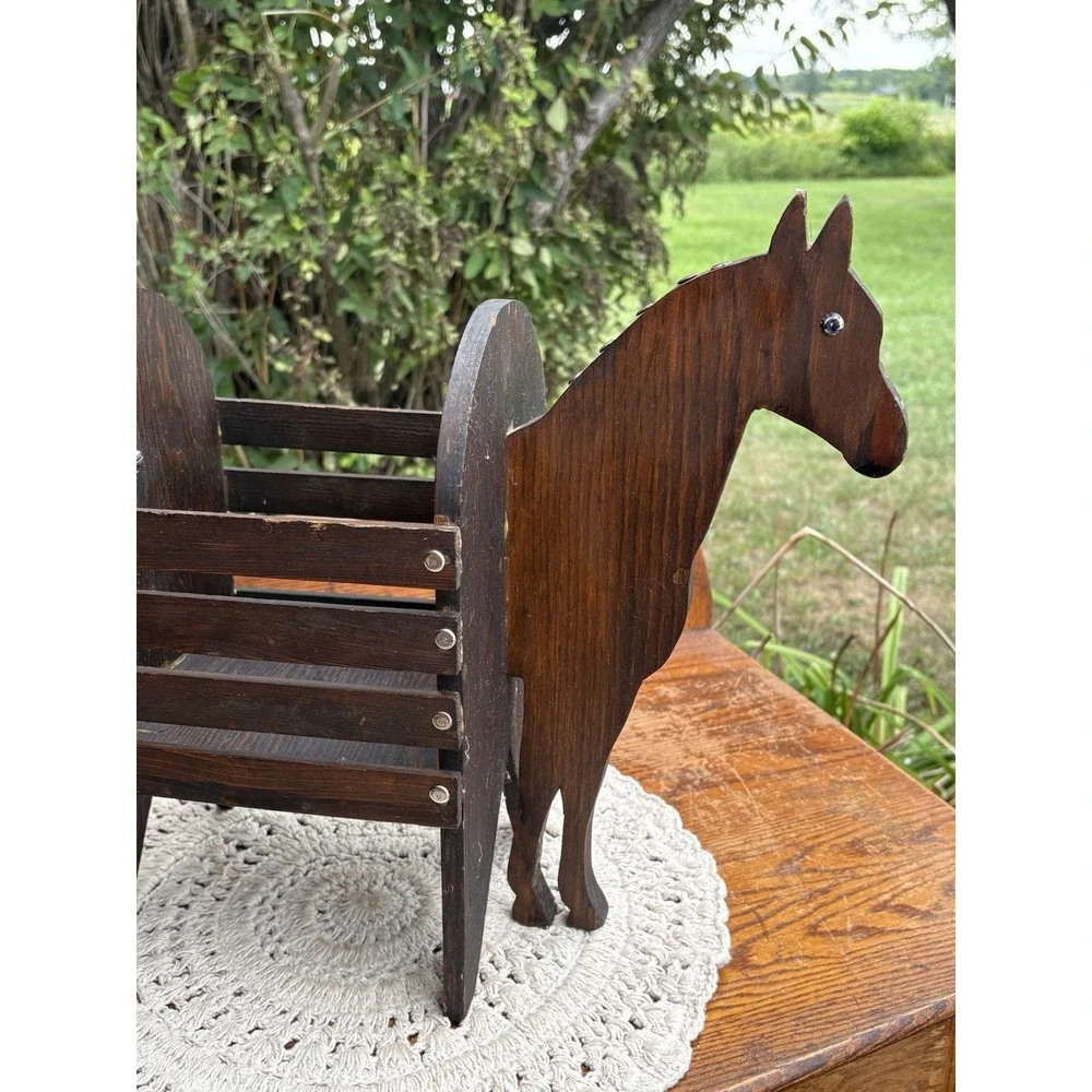 Vintage Handmade Brown Horse Planter Box Magazine Books Western Farm Decor 17
